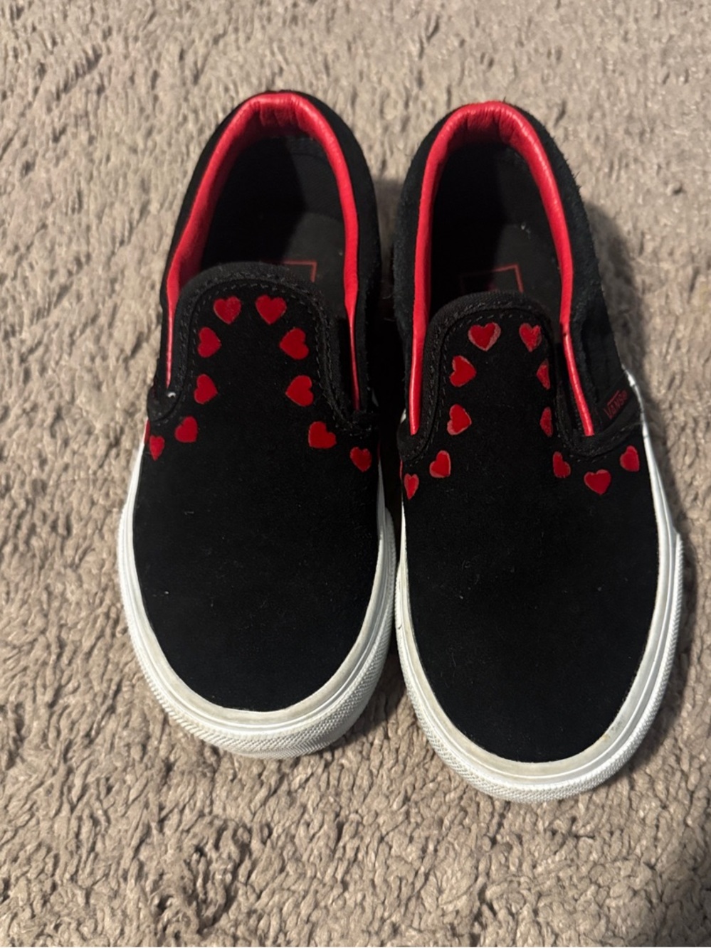 Vans Kids Black Slip-On Sneakers with Red Heart Trim